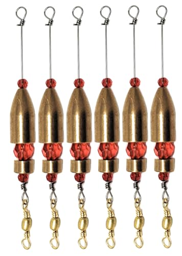 Reaction Tackle Carolina Rigs for Bass Fishing- Freshwater Saltwater - Brass Pre Rigged Kit- Fishing Weights Barrel Sinkers 6-Pack - color: Brass, size: 3/4 Oz