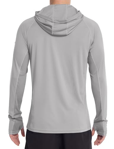 Roadbox Mens UPF 50+ Sun Protection Hoodie, Long Sleeve Fishing Shirt with Mask, Lightweight UV SPF Hooded for Hiking Running - color: Grey, size: 3X-Large