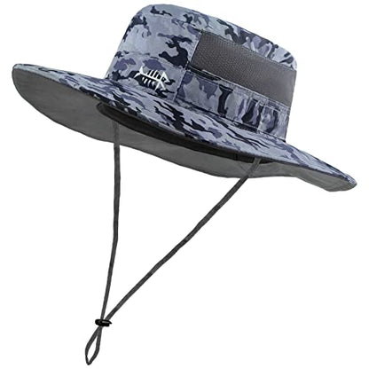 BASSDASH UPF 50+ Sun Fishing Hat Water Resistant with Detachable Neck Flap - color: Storm Camo