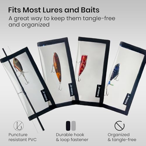 Pristis 4 Pack Fishing Lure Wraps, Clear Hook Cover Bait Keeper for Saltwater Freshwater, Durable PVC Tackle Storage Bag Kit with Hook & Loop Tape, 7.5''L Easy Open Organizer Protector Gear