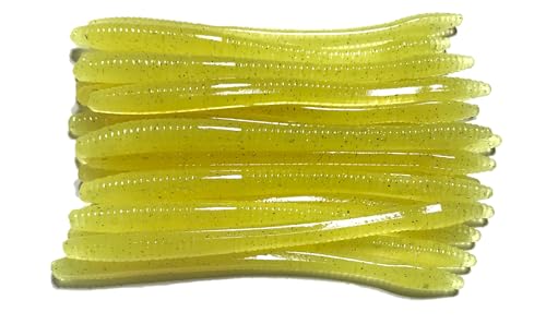 20 Pcs 6.25" Drop Shot Finesse Worms (Scented, Floats) Soft Plastic Baits for Bass Fishing - color: Chartreuse Slayer