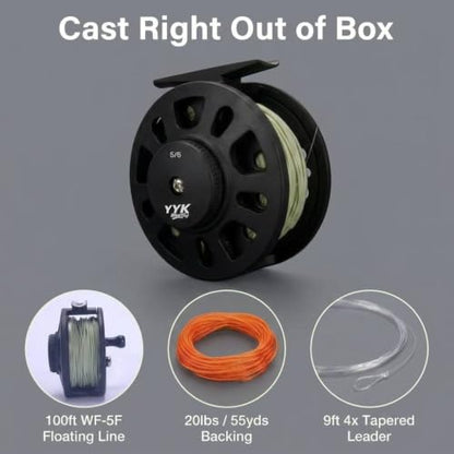 YYKBlueSky 5/6wt Fly Fishing Reel, Aluminum/Plastic Frame Optional, Smooth Drag System, Pre-Loaded Line Set (Including WF5F Floating+20LBS Backing+4X/5X/6X Taper Leader+4X/5X/6X Tippet) - style: For Fly Fishing