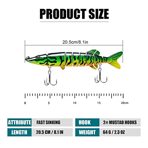 TRUSCEND Swimmax Easy Catch Fishing Lures with BKK Hooks, Wiggling, Vibrating, Rattling and Gurgling for More Bite, Heavy-Duty Dyneema Fiber Jointed Swimbaits for Bass, Trout, Walleye, Crappie, Pike - color: G1-8.1",2.3oz
