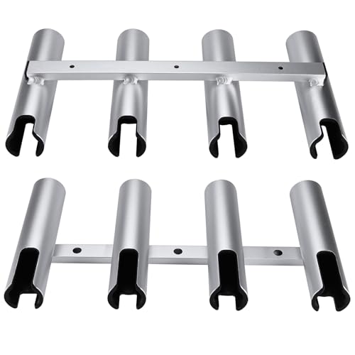 NovelBee 4 Tube Fishing Rod Holder for Boat,Aluminium Rod Rack with Screws | 4 Tube Rod Holder for Boat;Aluminium Fishing Rod Rack;Wall-Mounted Rod Pole Holder with Screws - color: Silver & Black