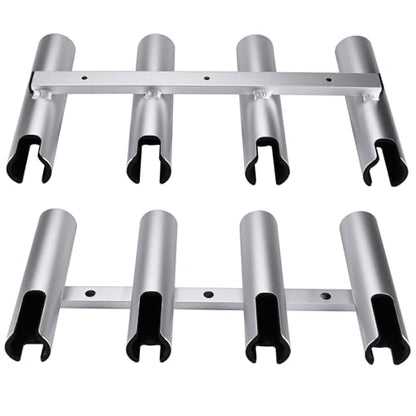 NovelBee 4 Tube Fishing Rod Holder for Boat,Aluminium Rod Rack with Screws | 4 Tube Rod Holder for Boat;Aluminium Fishing Rod Rack;Wall-Mounted Rod Pole Holder with Screws - color: Silver & Black