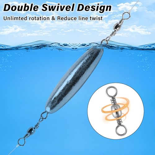 Dr.Fish 10 Pack in-line Trolling Sinkers with Double Swivel Torpedo Weight Lead Fishing Sinkers Double Ring Saltwater Freshwater Salmon Walleye Trolling - size: 1oz- 10 Pack