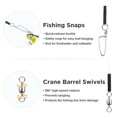 DONQL 15PCS Fluorocarbon Fishing Leaders with Swivel Snaps Connects Lures Bait or Hooks Wire Leaders Line for Saltwater Freshwater Ideal for Bass, Trout, Pike - size: #18 30cm/11.81inch Endurance: 23lb