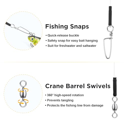 DONQL 15PCS Fluorocarbon Fishing Leaders with Swivel Snaps Connects Lures Bait or Hooks Wire Leaders Line for Saltwater Freshwater Ideal for Bass, Trout, Pike - size: #12 30cm/11.81inch Endurance: 16lb