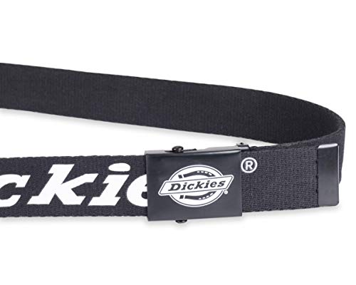 Dickies mens Fabric Web Plaque Logo Buckle Belt - Fits Up to Size 42" Waist - color: Black/White, size: One Size - Cut to Fit