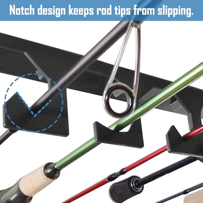 Aventik Horizontal Fishing Rod Holder for Garage Wall or Ceiling Mounted Fishing Pole Holder Holds 6 Rods or Combos, Fishing Rod Rack for Wall, Fishing Rod Storage Organizer (2 Pack Black) - style: 2 Pack Black