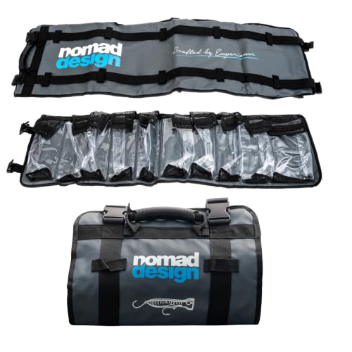 Nomad Design Lure Roll - Large Size with 10 Pockets Respectively, Portable Waterproof Tarpaulin Fish Lure Bag - Heavy Duty PVC Window, Mesh Cleaning & Drying Tabs - size: Large