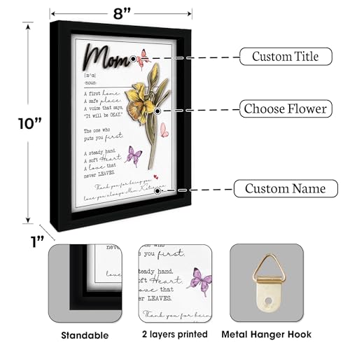 Personalized Mom Wooden Frame with Birth Month Flower, Custom Names Plaque with Meaningful Quote for Mum from Daughter Son, Sentimental Gifts for Mother's Day, Mom Birthday, Grandma, Nana, Women - color: 0. Mom-05