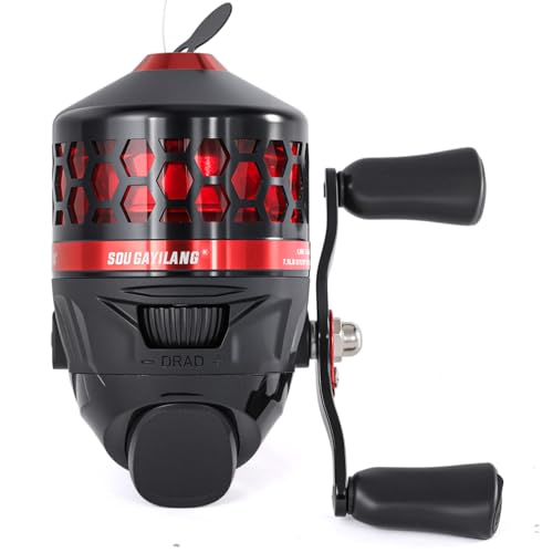 Sougayilang Spincast Fishing Reel,High Speed 3.9:1 Gear Ratio,Trouble-Free Push-Button Bait Casting Design and Reversible Handle for Left/Right Retrieve,Pre-Spooled with Monofilament Line - color: Black Red Spincast Reel