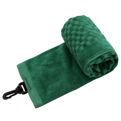 Cotton Golf Towel for Golf Bag for Men Women Golfer with Clip Tri-fold Golf Towel for Golf Ball Putter Cleaning Golf Club Cleaner Towels Checkered Pattern Design (Green) - color: Green
