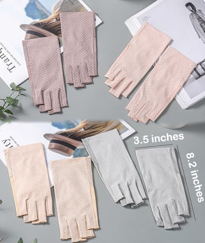 Eohak Women Driving Gloves Sun UV Protection Summer Outdoor Hiking UPF 50+ Glove Touchscreen Half-Finger Glove - color: Beige