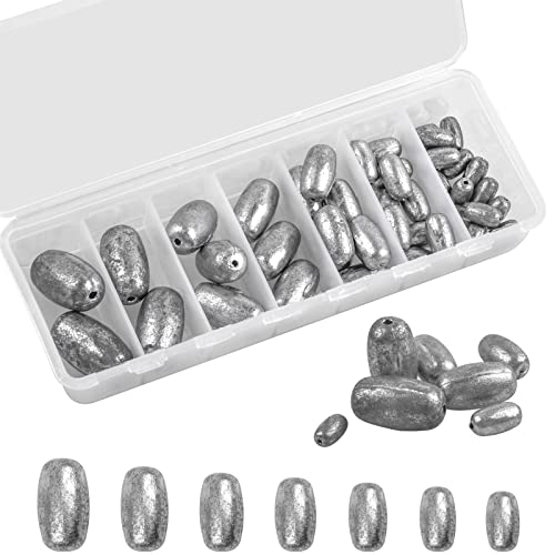 42pcs Fishing Weights Egg Sinkers Kit, Oval Slip Sinkers Egg Weights | Drop Bass Weights Sinkers Freshwater Saltwater Tackle Casting Fishing Sinkers Set