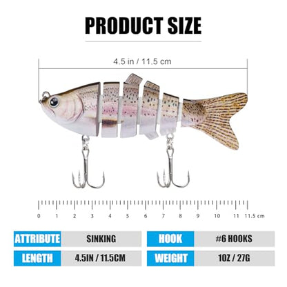 TRUSCEND Swimmax Easy Catch Fishing Lures with BKK Hooks, Wiggling, Vibrating, Rattling and Gurgling for More Bites, Heavy-Duty Dyneema Fiber Jointed Swimbaits for Bass, Trout, Crappie, Walleye, Pike - color: A4-4.5",1oz