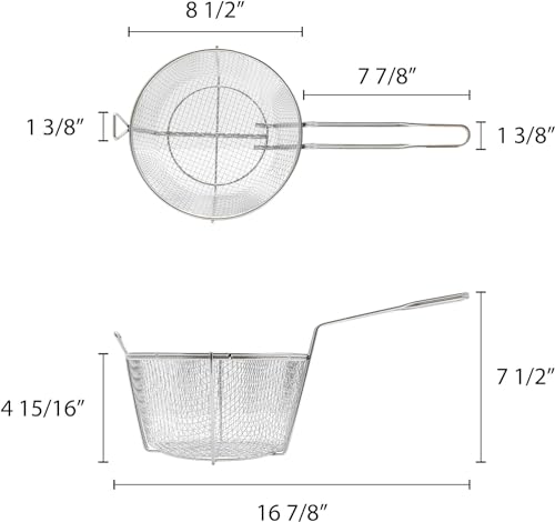 TrueCraftware- 11-1/2” x 5-3/8" Heavy Duty Round Fry Basket Nickel Plated Iron- Deep Fry Basket Frying Multifunctional Fryer Round Food Strainer for Restaurant Kitchen Frying Chips Fish Sausages