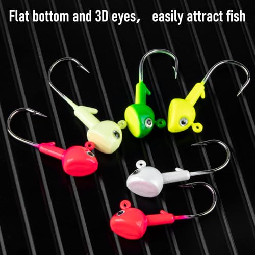 Dr.Fish 10 Pack Walleye Jig Heads Flat Bottom Freshwater Fishing Jigs Walleye Hook Stand Up Lures Swimbait Freshwater Bass - color: Black, size: 1/4oz-Hook #2/0