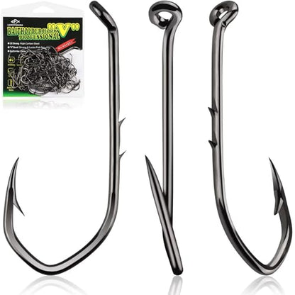 LUCKYFISHING Baitholder Fishing Hooks Saltwater Freshwater 100/80/70/60pcs Professional V Bait Holder Hooks for Bass Trout Crappie Soft Live Baits Black Red with Size 1 2 4 6 8 1/0-6/0 - color: Black, size: 2/0-100pcs