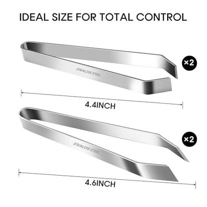 Fish Bone Tweezers Set, 4.6" Stainless Steel Remover for Salmon & Sushi Prep-4-Piece (2 Flat + 2 Slant) Pin Bone Pliers, Precision Seafood Deboning Tool for Home & Pro Chefs
