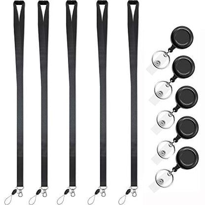 Foshine Lanyards with Retractable bagde Reel 5 pcs Black Lanyrd for Keys | Breakaway Safety Lanyard For ID Badge Holder - color: 5 Pack Lanyard With Retractable Badge Reel