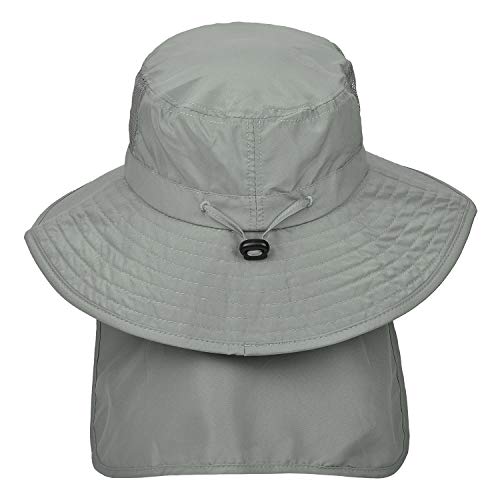 Catalonia Sun Hat for Men,Outdoor Wide Brim Hat with Neck Flap Cover for Fishing Hiking Safari Gardening - color: Grey / Side Mesh