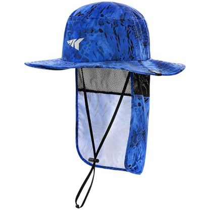 KastKing Sol Armis UPF 50 Boonie Hat - Sun Protection Hat, Fishing Hat, Beach & Hiking Hat, Paddling - color: A1: Prym1 Blue Patriot, size: With Neck Shield