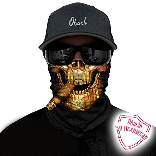 Obacle Bandana Face Mask Neck Gaiter Tube Mask Men Women for Sun Dust Protection - color: Skull Cigar Gold Copper