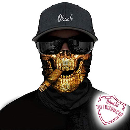 Obacle Bandana Face Mask Neck Gaiter Tube Mask Men Women for Sun Dust Protection - color: Skull Cigar Gold Copper