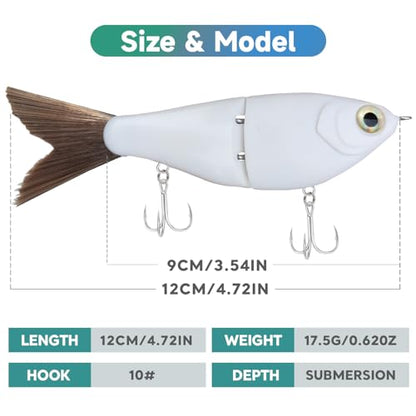 HADORAM Lure Slow Sinking Glide Bait with Fur Tail Lifelike Fishing Tackle for Trout Shad Bass Musky - color: 4.7in-3Pcs