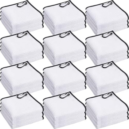 Batiyeer 12 Pcs Golf Towel Bulk for Golf Bags Microfiber Fabric Towel with Clip Waffle Pattern, Fitness, Camping, Hiking, Yoga - color: White