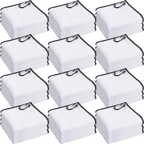 Batiyeer 12 Pcs Golf Towel Bulk for Golf Bags Microfiber Fabric Towel with Clip Waffle Pattern, Fitness, Camping, Hiking, Yoga - color: White
