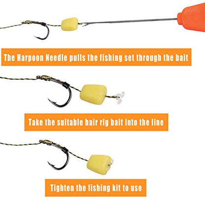 Carp Fishing Hair Rigs Kit,18pcs Braided Thread Boilies Carp Rigs with 3 Extender Boilie Bait Stops and Stringer Needle - color: 18pcs Carp Rigs
