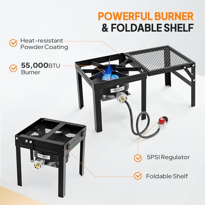 ROVSUN 30QT Turkey Fryer & 10QT Fish Fryer Kit w/ 55,000BTU Propane Stove, Aluminum Outdoor Deep Fryer & Seafood Boiler Steamer w/Baskets, Thermometer, Marinade Injector, Turkey Rack & Rack Lifter - size: 30QT&10QT