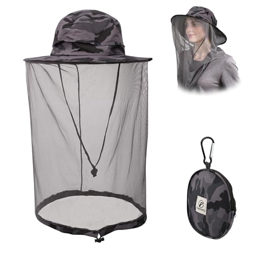 Flammi Mosquito Net Hat Safari Hat UPF 50+ Sun Protection Boonie Hats for Men with Neck Flap Fishing Hiking Hat for Men/Women - color: Camo-dark Grey