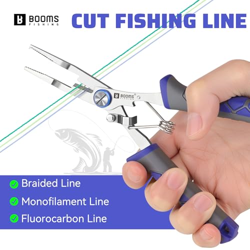 Booms Fishing Pliers Stainless Steel: 6.5" Split Ring Pliers - Braided Line Cutter & Scissors with Lanyard - Fish Hook Remover Tool for Saltwater and Freshwater - Fishing Tools for Angler, XW13