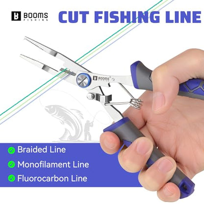 Booms Fishing Pliers Stainless Steel: 6.5" Split Ring Pliers - Braided Line Cutter & Scissors with Lanyard - Fish Hook Remover Tool for Saltwater and Freshwater - Fishing Tools for Angler, XW13