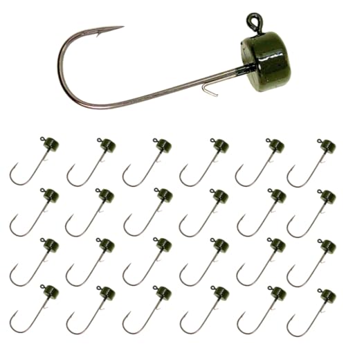 Reaction Tackle Mushroom Jig Heads for Ned Rig Finesse Bass Fishing, Stand-Up Design with Standard and EWG Hook Options (25-Pack) - color: Green Pumpkin, size: 1/4 Oz