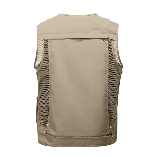 Men's Fishing Vest Casual Utility Lightweight Cargo Vest with Multi Pockets Outdoor Safari Photo Travel Jacket Vest - color: Y001- Khaki, size: Small