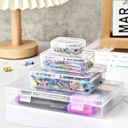 24 Pack Mixed Sizes Rectangular Mini Plastic Containers Clear Plastic Storage Boxes with Hinged Lids and Labels Empty Beads Organizers for Small Items Art Craft Jewelry Projects - size: 4 Size 24 Pcs