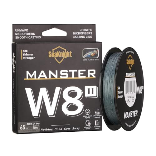 SeaKnight MANSTER W8 II 8 Strand Braided Fishing Line -Super Strong, Abrasion Resistant, No Stretch Braided Line-15LB to 100LB Test for Saltwater and Freshwater Fishing Line Braid - color: 8Strands Low-Vis Gray, size: 22LB (328 Yards)