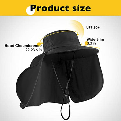 DOCVIT Fishing Hat for Men&Women,Outdoor UV Waterproof Wide Brim Bucket Hat,UPF50+ Sun Hat with Neck Flap - color: Black