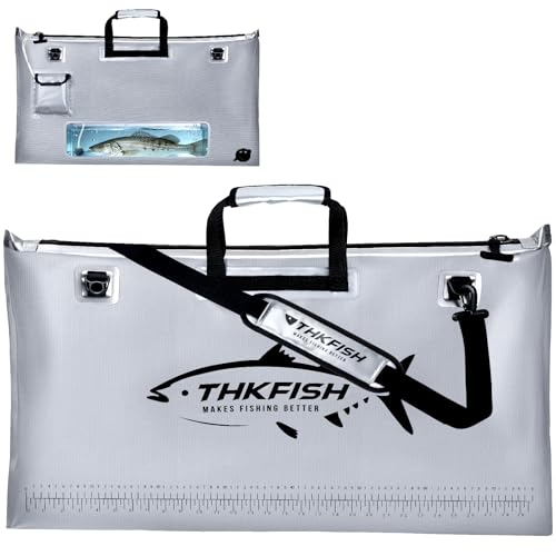 THKFISH Fish Tournament Weigh in Bag for Bass Fishing with Leakproof Zipper | Heavy Duty Live Fish Bags for Caught Fish with Waterproof Zipper and Mesh Liner,Puncture Resistant - color: Silver-32×19.7in
