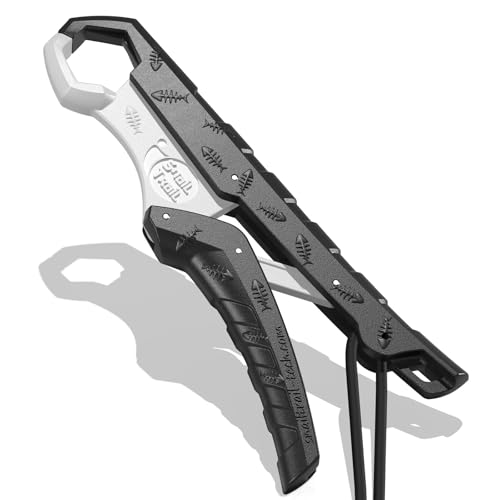 SNAIL TRAIL 7.5'' Floating Fish Gripper, Fishing Grabber | Catfish Mouth Pliers, Caught Bass Holder, Fish Scale Hook Clamp, Saltwater Lip Grip Tool with Lanyard, Gifts for Men - color: Black-white