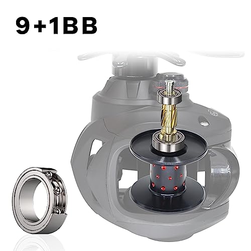FISHDROPS Baitcaster Reels, 9+1BB, CNC Aluminum Spool, Magnetic Brake System Bait Caster Reel High Speed Gear Ratio 7.0:1 Ultra Smooth Low Profile Baitcasting Fishing Reel - color: Left - Matte Black
