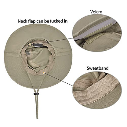 Catalonia Sun Hat for Men,Outdoor Wide Brim Hat with Neck Flap Cover for Fishing Hiking Safari Gardening - color: Olive / Side Mesh
