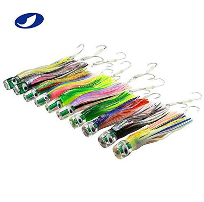 OCEAN CAT Saltwater Trolling Lure for Marlin Tuna Mahi Dolphin Durado Wahoo Trolling Lures Free Mesh Bag Offshore Big Game Lures - color: Mixed - Crystal Head - 10pcs