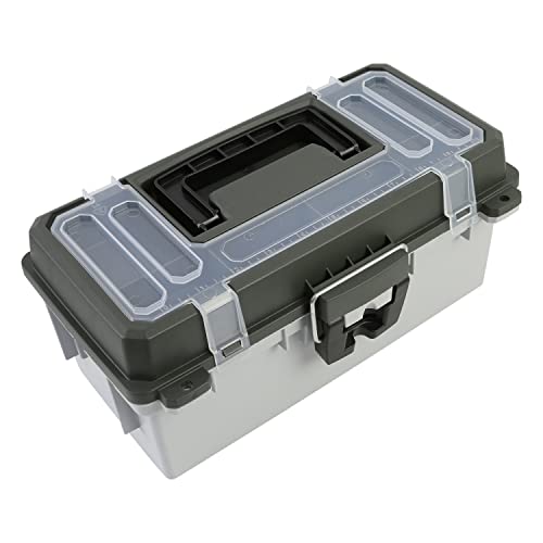 Sheffield 12670 13" Tackle Box, Tool Box, Craft Storage, Fishing Gear and Art Supply Storage Organizer, Gifts for Men, Gifts for Women, Made in USA - color: Grey