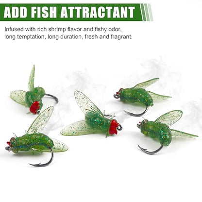 Bionic Fly Fishing Baits, Fly Fishing Flies Kit Trout Jigs Swimbaits Dry Flies Bionic Fishing Lures Fly Fishing Hook for Bass Panfish Trout - style: Green-36pcs